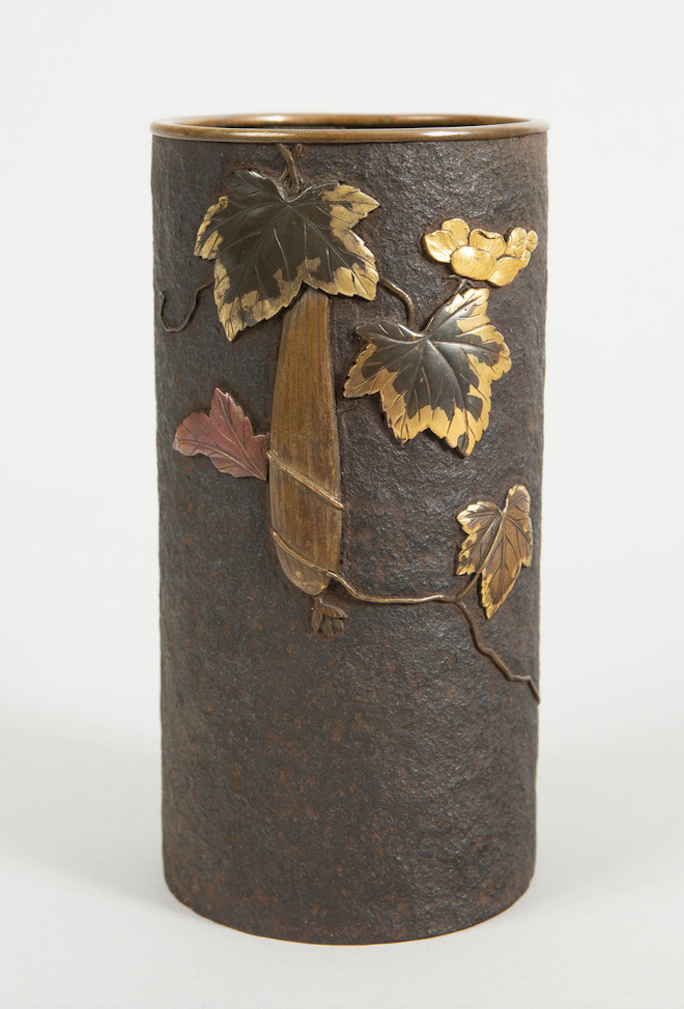 工芸品  Pampula vase 90mm Japanese Bronze Cylinder Vase - Naga Antiques